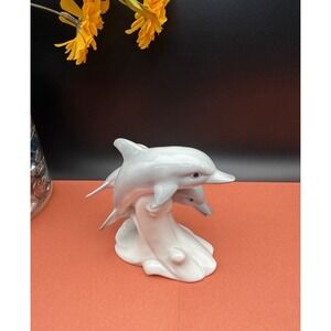 Otagiri Porcelain Swimming Dolphins Wave Dancers Vintage 1980s Made In Japan